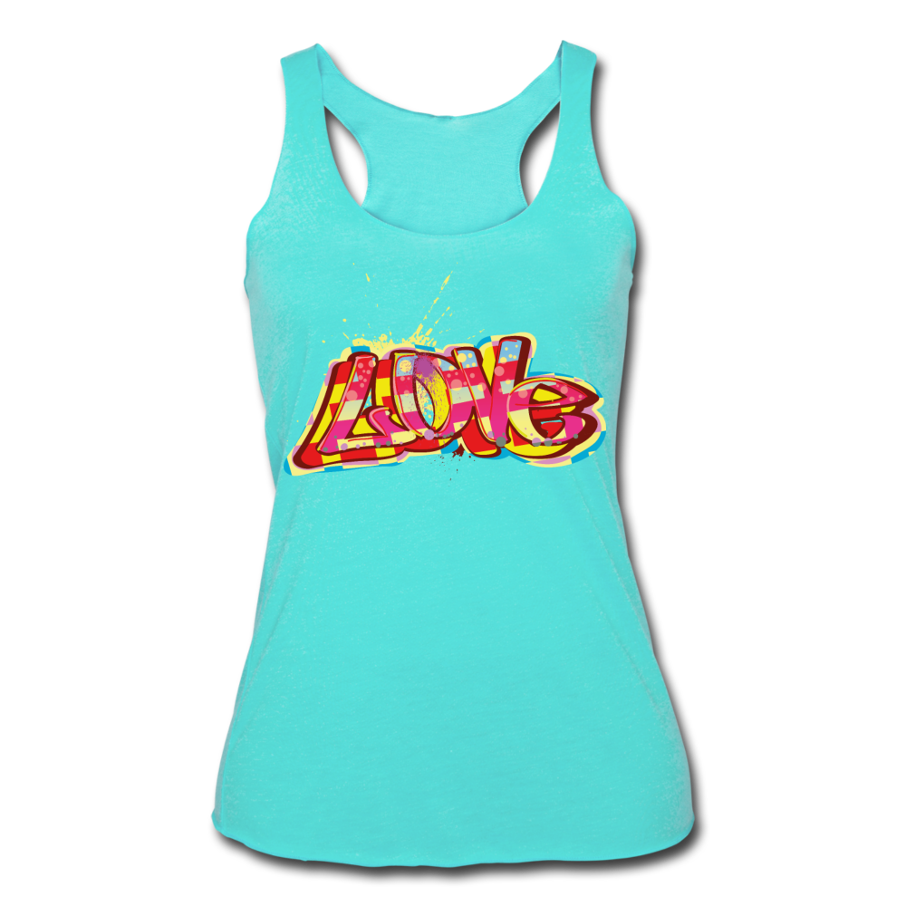 Women’s Tri-Blend Racerback Tank. Love Print tank. Graphic Tank for Her. Gift for Wife. - turquoise