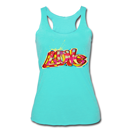 Women’s Tri-Blend Racerback Tank. Love Print tank. Graphic Tank for Her. Gift for Wife. - turquoise