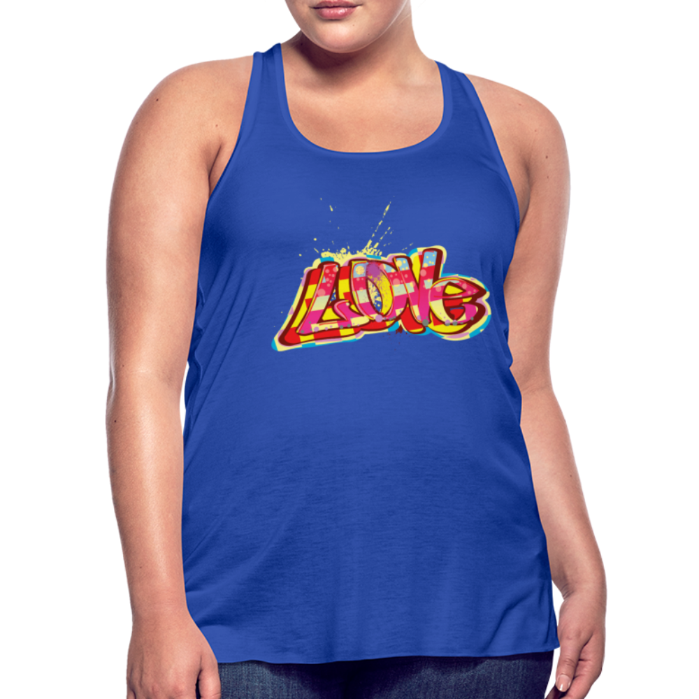 Women's Flowy Tank Top. Love Print Flowy Tank Top. Plus Size Tank for Her. Graphic Tank for Women - royal blue