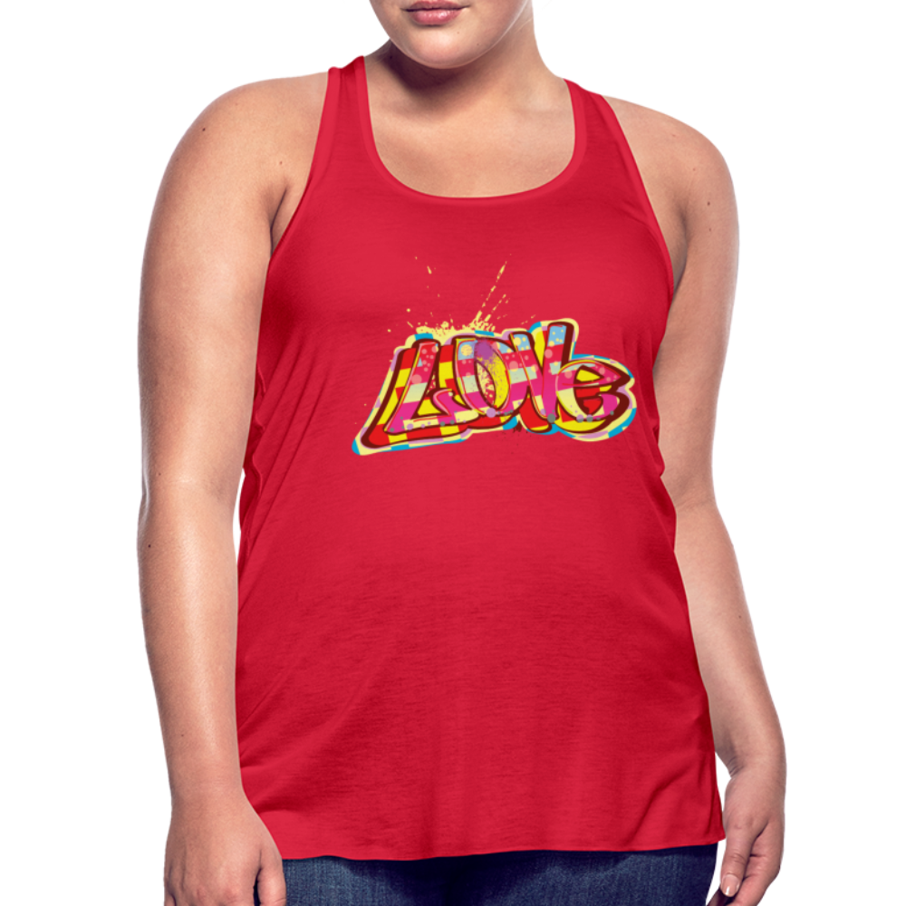 Women's Flowy Tank Top. Love Print Flowy Tank Top. Plus Size Tank for Her. Graphic Tank for Women - red