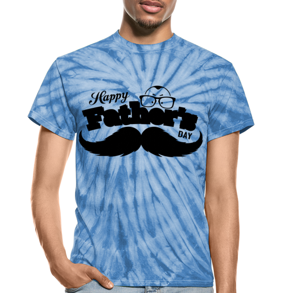 Happy Fathers Day Tie Dye T-Shirt. Unisex T Shirt for Dads. T Shirt Gift for Men, Dad, Grandpa, Grandson, Son-In-Law,Step-Dad - spider baby blue