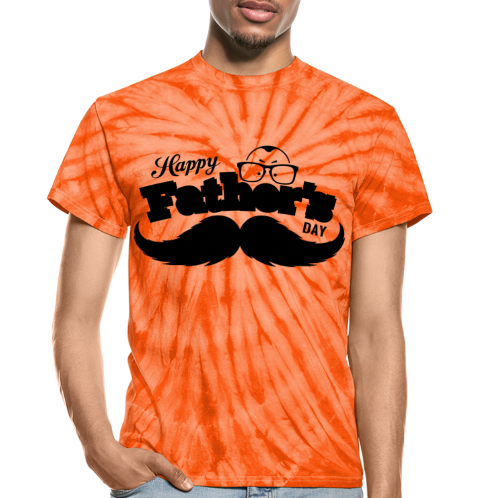 Happy Fathers Day Tie Dye T-Shirt. Unisex T Shirt for Dads. T Shirt Gift for Men, Dad, Grandpa, Grandson, Son-In-Law,Step-Dad - spider orange