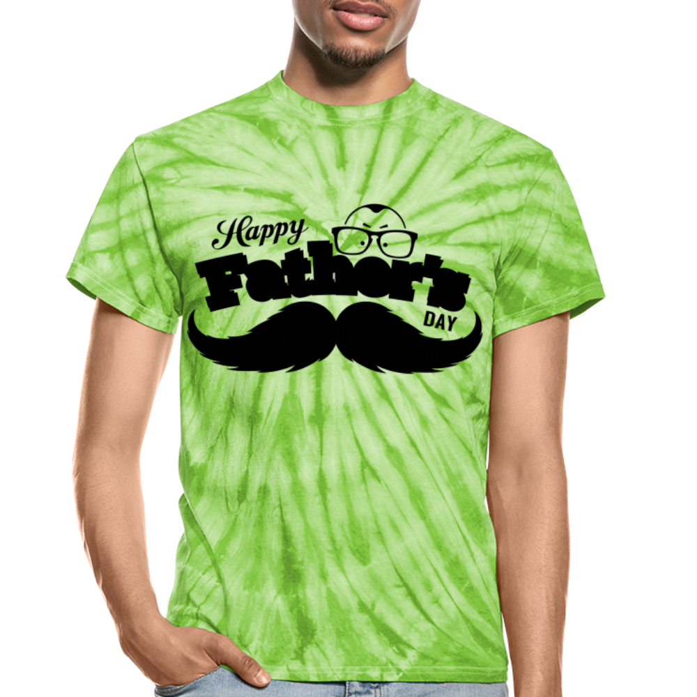Happy Fathers Day Tie Dye T-Shirt. Unisex T Shirt for Dads. T Shirt Gift for Men, Dad, Grandpa, Grandson, Son-In-Law,Step-Dad - spider lime green