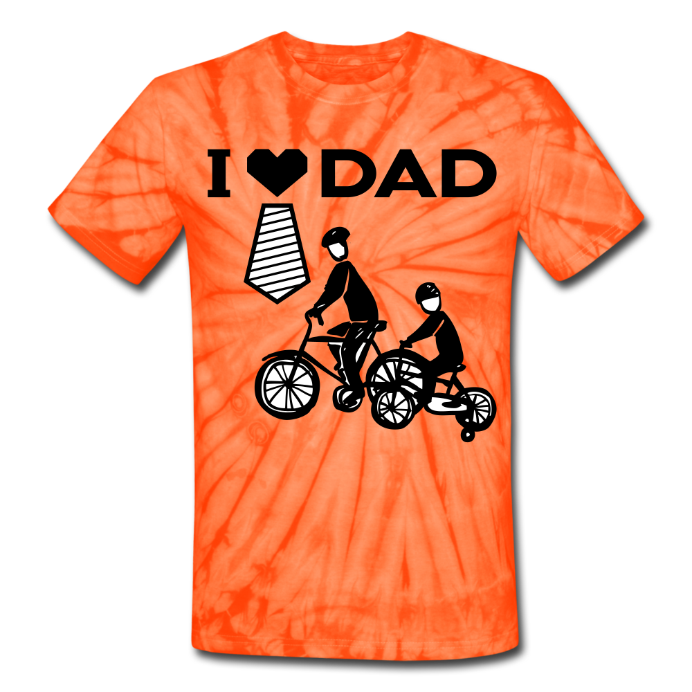 Personalization T Shirt. I Love Dad Unisex Tie Dye T-Shirt. Fathers Day Shirt. Gift for Dad, Son, Grandpa, Grandson, Son-in-Law, Husband - spider orange