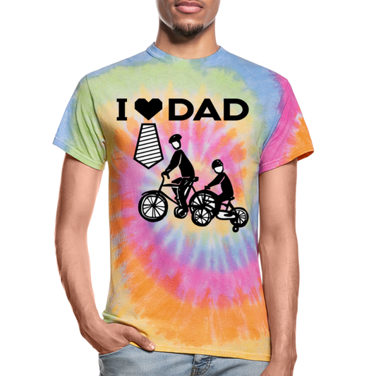 Personalization T Shirt. I Love Dad Unisex Tie Dye T-Shirt. Fathers Day Shirt. Gift for Dad, Son, Grandpa, Grandson, Son-in-Law, Husband - rainbow