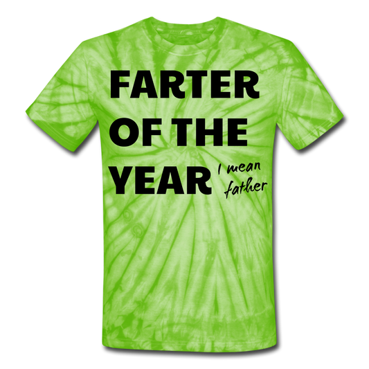 Personalized Funny Fathers Day T Shirt. Custom-Made Unisex Tie Dye T-Shirt for Men. Customizable Birthday Gift for Fathers. Hilarious Custom Shirt for Him - spider lime green