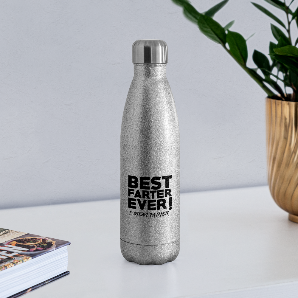 Funny Insulated Stainless Steel Water Bottle. Custom Drinkware for Fathers Day. Gift for Men, Daddy, Grandpa. Fathers Day Insulated Bottle. - silver glitter