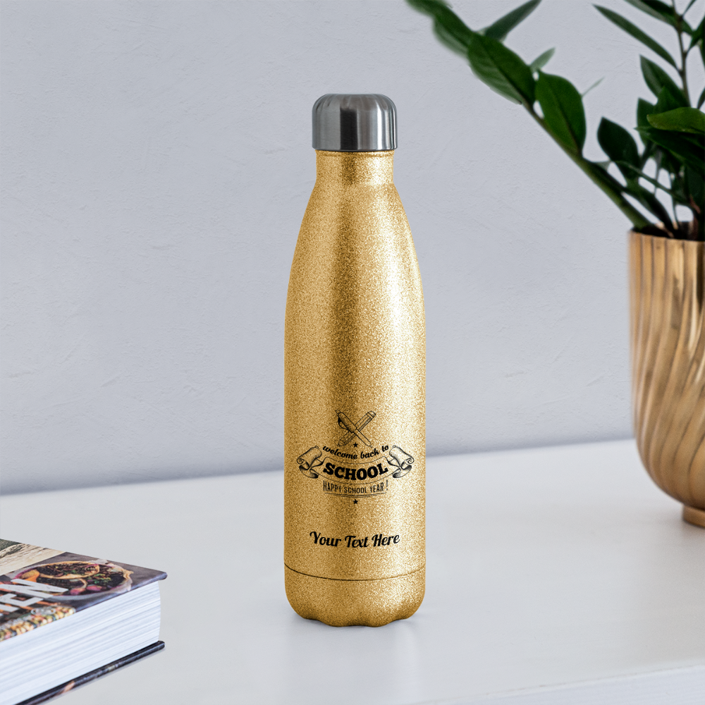 Personalized Insulated Stainless Steel Water Bottle-Turquoise, Pink, Gold and Silver Glitter, White, Silver Colors. DIY Customizable Water Bottle. Back to School Water Bottle. Custom Gifts-Drinkware - gold glitter