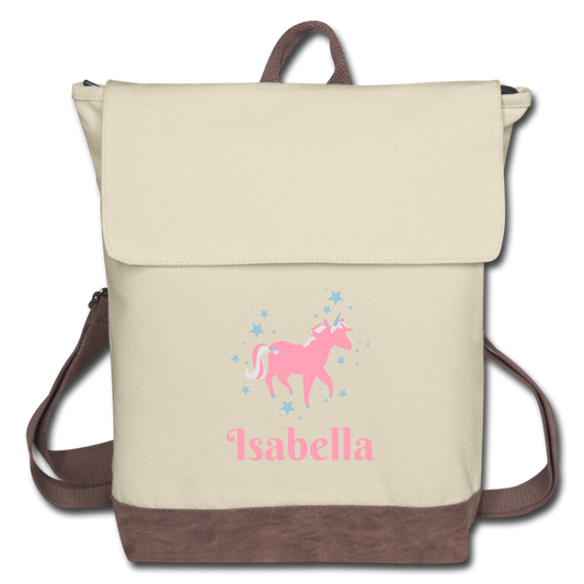 Girl Unicorn Canvas Backpack. Back to School Backpack for Girls. Custom Girls Backpack. Personalized Backpack for School Kids - ivory/brown