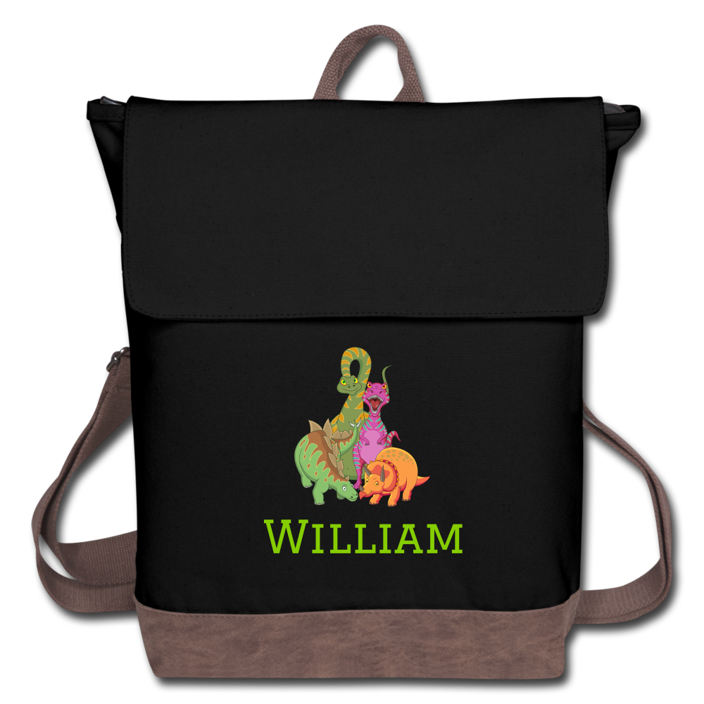 Dinosaur Canvas Backpack for Boys. Back to School Backpack for Boys. Personalized Bag for School Boys - black/brown