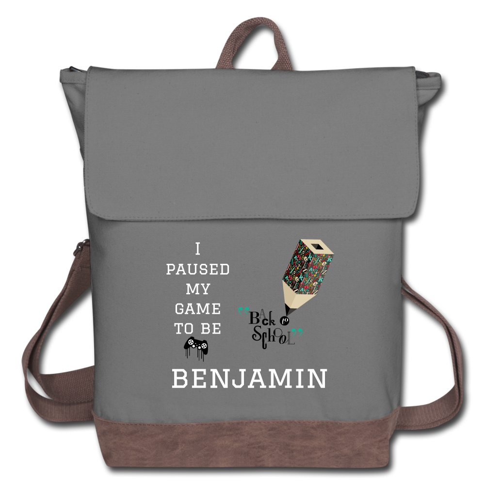 Funny Custom Canvas Backpack. Game Lovers Backpack. Back-to-School Backpack. Name personalized Backpack. Custom DIY Bag - gray/brown