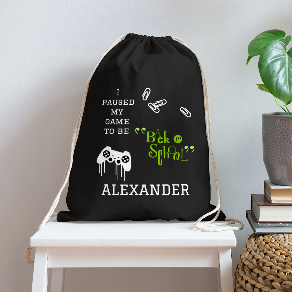 Personalized Cotton Drawstring Bag. Eco-friendly Customizable Sack Bag. Back to School Bag for Teachers and School Children - black