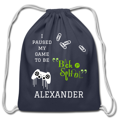 Personalized Cotton Drawstring Bag. Eco-friendly Customizable Sack Bag. Back to School Bag for Teachers and School Children - navy