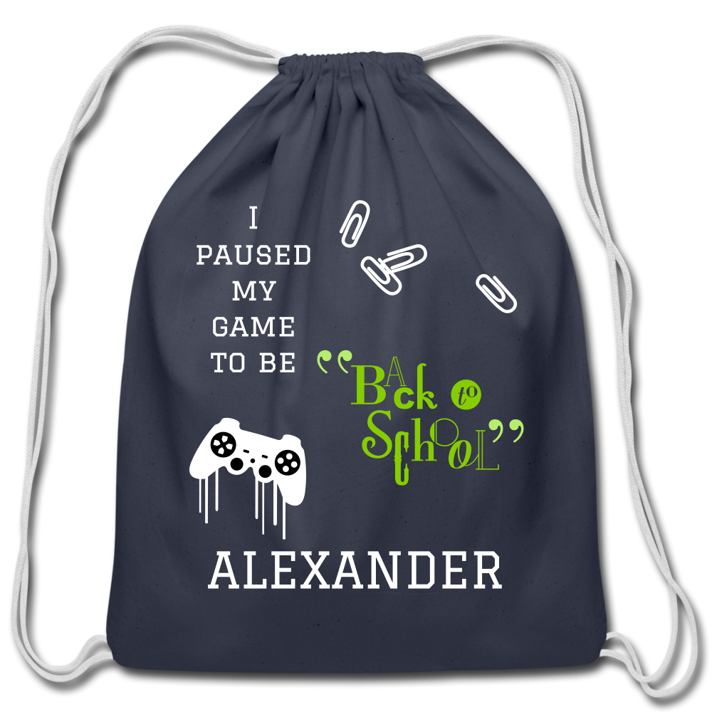 Personalized Cotton Drawstring Bag. Eco-friendly Customizable Sack Bag. Back to School Bag for Teachers and School Children - navy