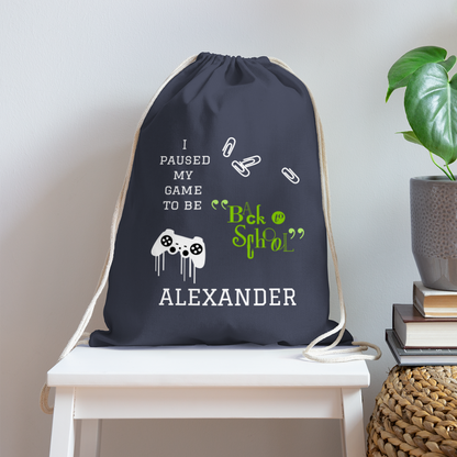 Personalized Cotton Drawstring Bag. Eco-friendly Customizable Sack Bag. Back to School Bag for Teachers and School Children - navy