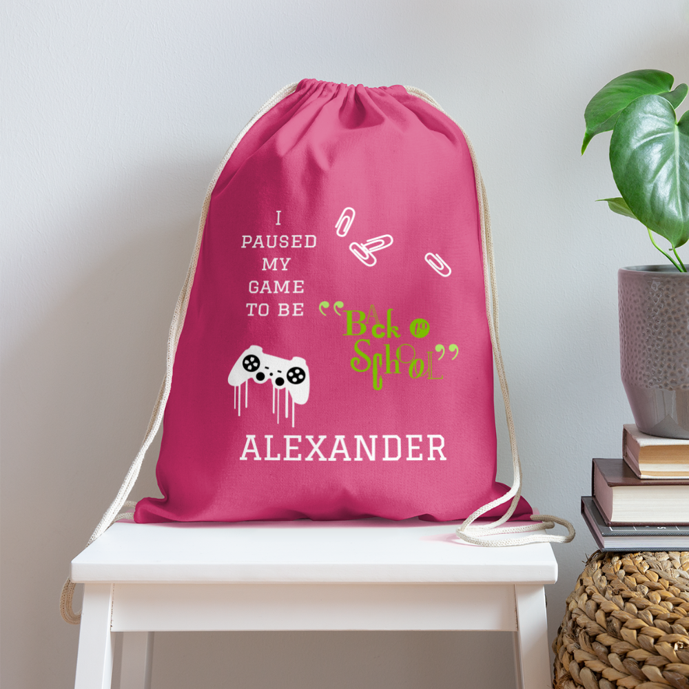Personalized Cotton Drawstring Bag. Eco-friendly Customizable Sack Bag. Back to School Bag for Teachers and School Children - pink