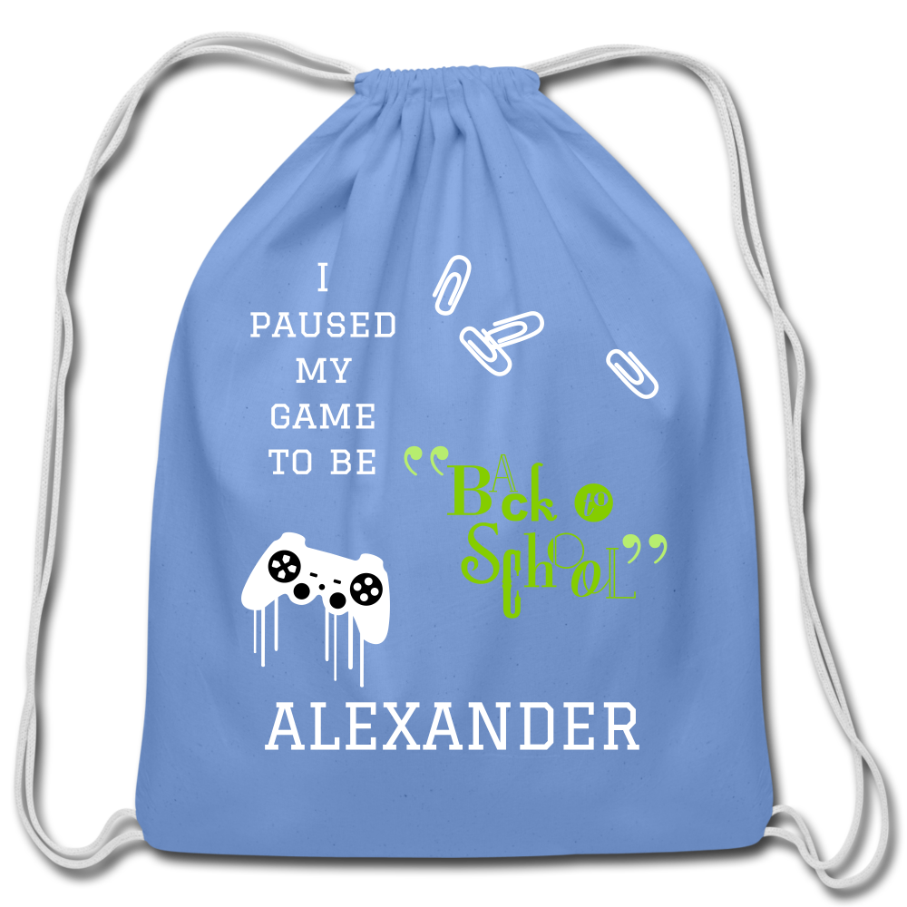 Personalized Cotton Drawstring Bag. Eco-friendly Customizable Sack Bag. Back to School Bag for Teachers and School Children - carolina blue