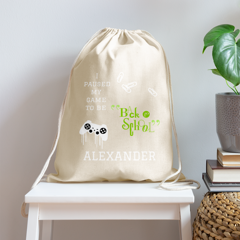 Personalized Cotton Drawstring Bag. Eco-friendly Customizable Sack Bag. Back to School Bag for Teachers and School Children - natural