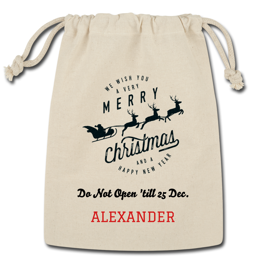 Personalized Giftbag for Christmas. Reusable Name Gift Bag. DIY Customizable Fabric Gift Bag for Holiday. Christmas Name Gift Bag - Natural