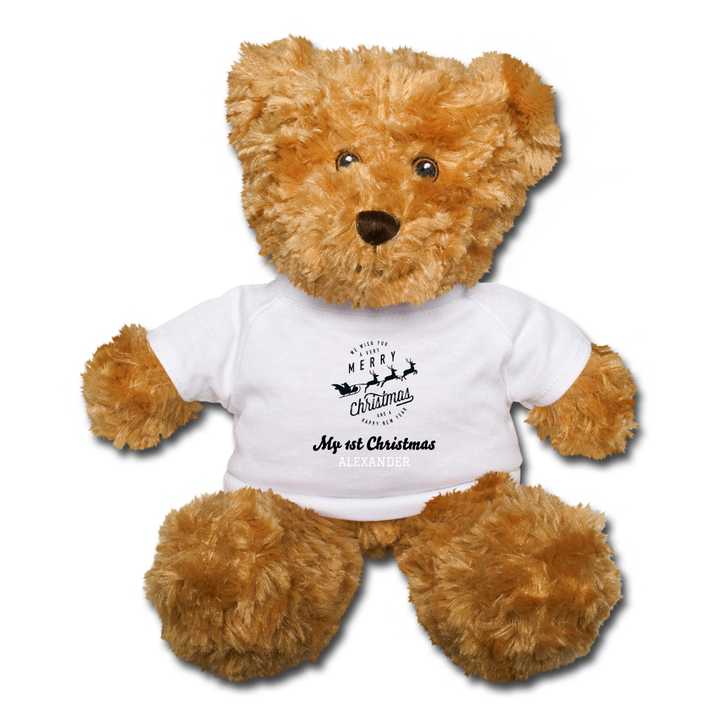 Personalized Soft Toy Made in USA. Name Custom Teddy Bear for Kids. Unique Gifts for Children Christmas Holiday - white