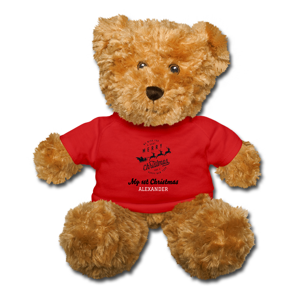 Personalized Soft Toy Made in USA. Name Custom Teddy Bear for Kids. Unique Gifts for Children Christmas Holiday - red