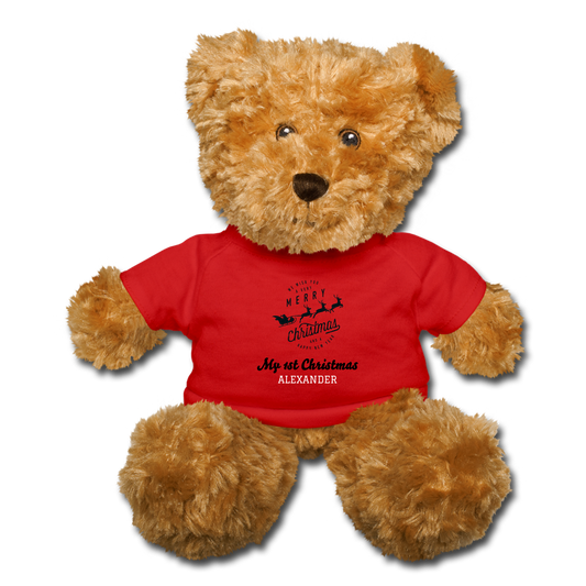 Personalized Soft Toy Made in USA. Name Custom Teddy Bear for Kids. Unique Gifts for Children Christmas Holiday - red