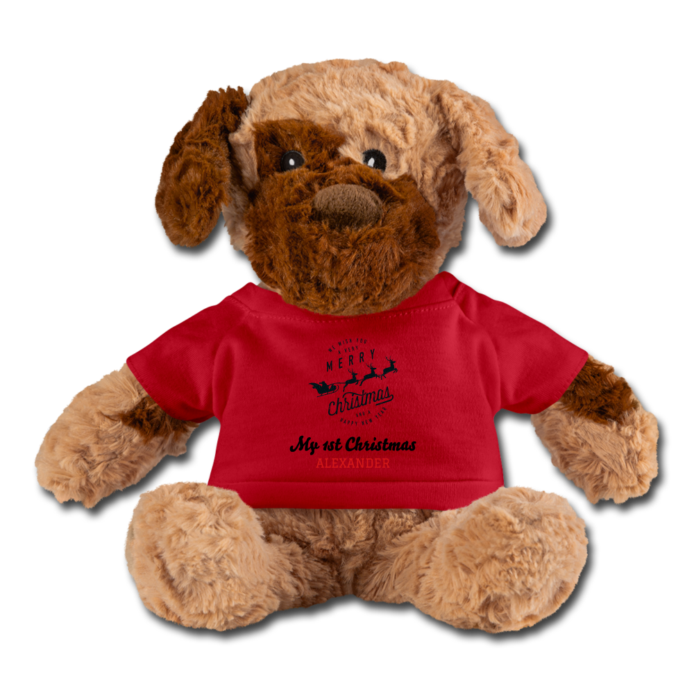 Personalized Soft Toy Teddy Dog. Name Custom Christmas Gift for Infants, Toddlers and Kids. Personalized Gift for Children - red