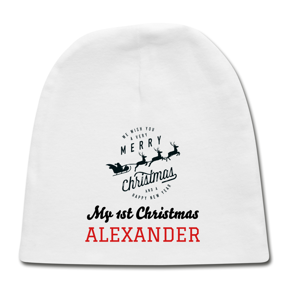 Personalized Baby Cap. Made in USA Cap for Infants. Custom Graphic Christmas Gift for Babies. 1st Christmas Gift for Newborn - white