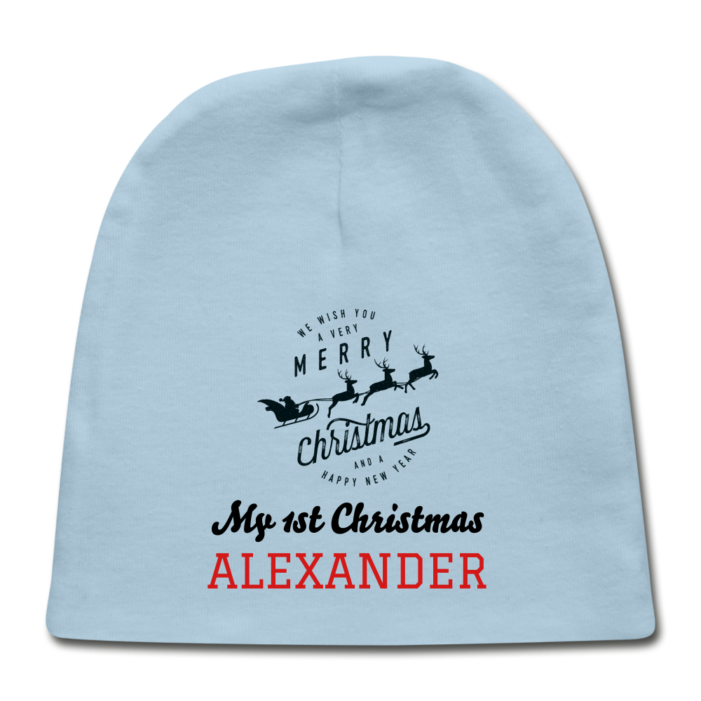 Personalized Baby Cap. Made in USA Cap for Infants. Custom Graphic Christmas Gift for Babies. 1st Christmas Gift for Newborn - light blue