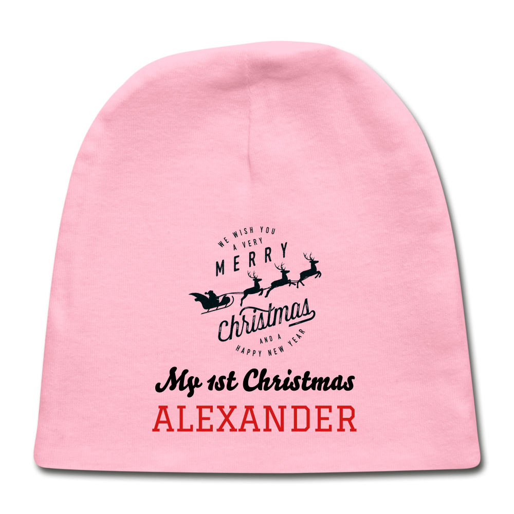 Personalized Baby Cap. Made in USA Cap for Infants. Custom Graphic Christmas Gift for Babies. 1st Christmas Gift for Newborn - light pink