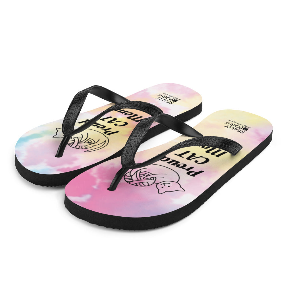 Cat Mom Fabric-Lined Flip-Flops for Summer Beaches and Swimming Pools