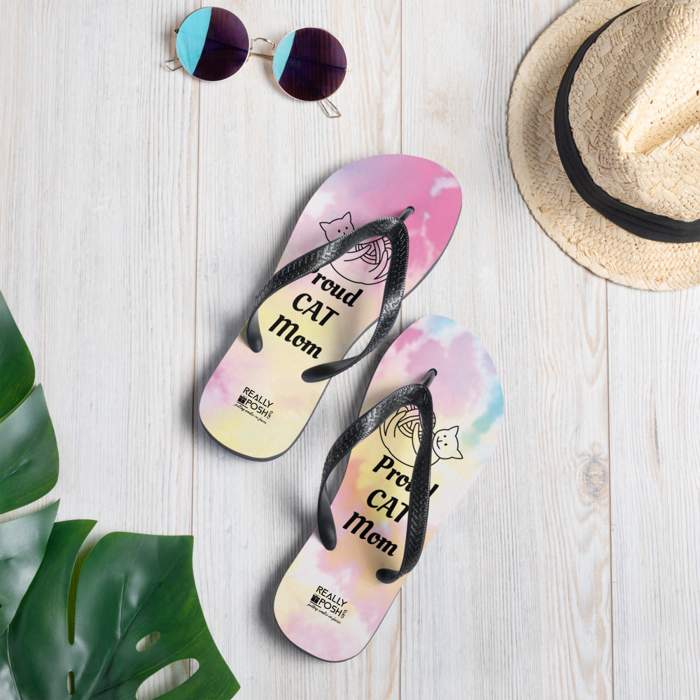 Cat Mom Fabric-Lined Flip-Flops for Summer Beaches and Swimming Pools