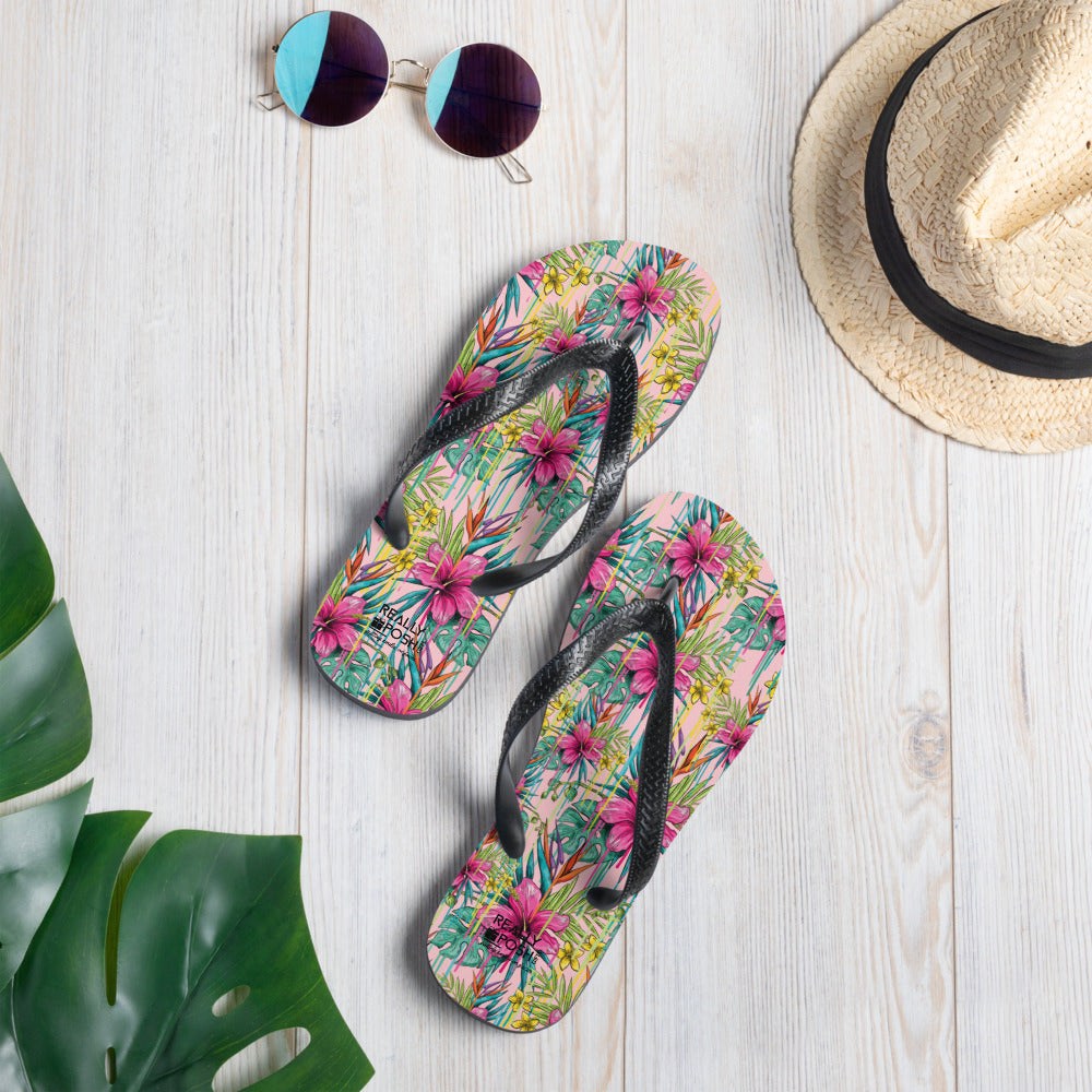 Luxe Spring Flower Fabric-Lined Flip-Flops for Summer Beaches and Swimming Pools