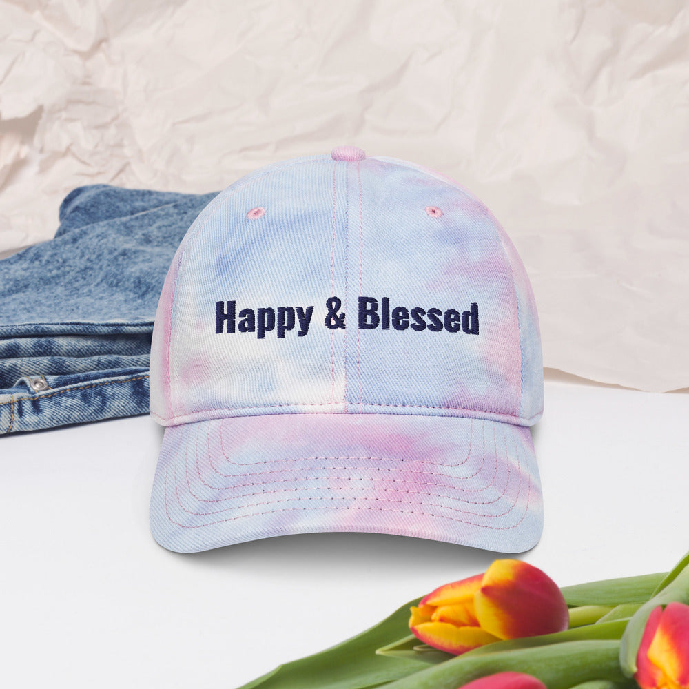 Personalized Happy and Blessed Embroidery Tie Dye Hat. DIY Customized Hat. Trendy and Classic Tie Dye Hat for Summer Heat Shield. Cotton Unisex Head Dress. Hat Gift for Him and Her- Varieties