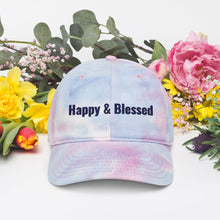 Load image into Gallery viewer, Personalized Happy and Blessed Embroidery Tie Dye Hat. DIY Customized Hat. Trendy and Classic Tie Dye Hat for Summer Heat Shield. Cotton Unisex Head Dress. Hat Gift for Him and Her- Varieties

