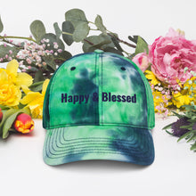 Load image into Gallery viewer, Personalized Happy and Blessed Embroidery Tie Dye Hat. DIY Customized Hat. Trendy and Classic Tie Dye Hat for Summer Heat Shield. Cotton Unisex Head Dress. Hat Gift for Him and Her- Varieties
