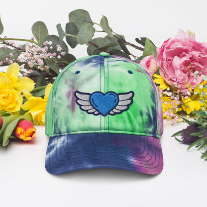 Angels Watch Me Tie Dye Hat. Unisex Headwear. 3D Embroidery Head Dress for Spring and Summer. Faith Inspiration Hat. Best Gifts for Mothers Day, Fathers Day, Graduation, Birthdays, Anniversary, Best Friends and Special Events. Made in USA